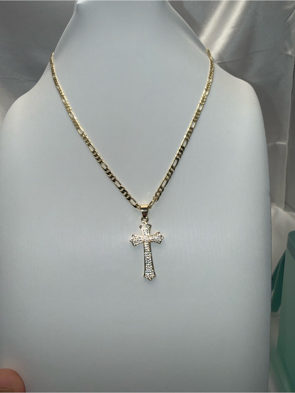 19 Inch 18K Gold Dipped AAA CZ Cross Necklace